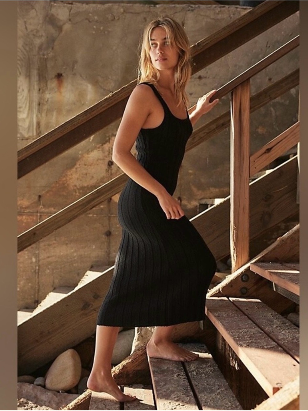 Free People Black Ribbed Maxi Dress